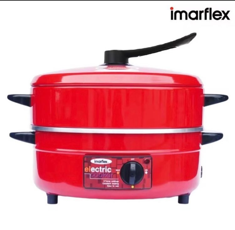กระทะไฟฟ้า Imarflex พร้อมที่นึ่งสีแดง รูปที่ 2