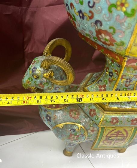 กระถางกำยาน แพะ ทองเหลือง ถมปัด ใบใหญ่สะสม B3 รูปที่ 11