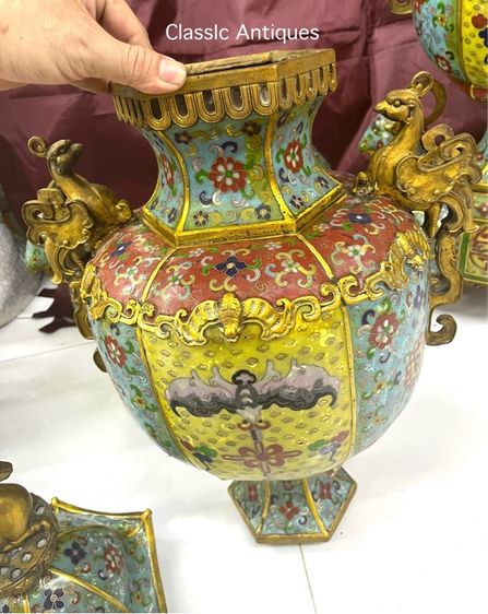 กระถางกำยาน แพะ ทองเหลือง ถมปัด ใบใหญ่สะสม B3 รูปที่ 3