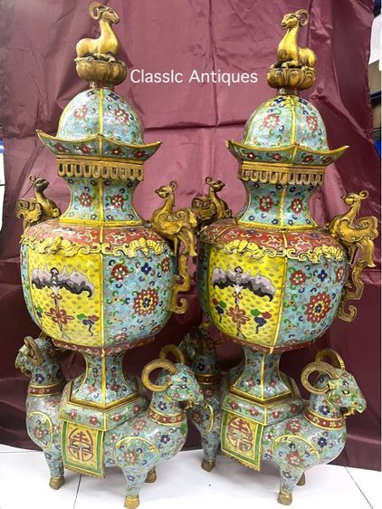 กระถางกำยาน แพะ ทองเหลือง ถมปัด ใบใหญ่สะสม B3