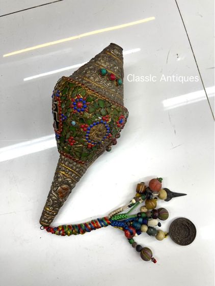 หอยสังข์  เวียนขวา ประดับหิน หุ้มกะไหล่เงิน รูปที่ 2