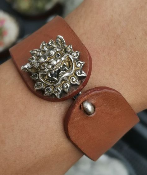 กำไลข้อมือเงินแท้ หนังแท้ งานเก่า Made In Japan รูปที่ 8