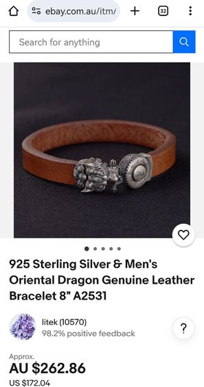 กำไลข้อมือเงินแท้ หนังแท้ งานเก่า Made In Japan รูปที่ 11