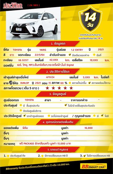 Toyota Yaris 2021 1.2 Entry Sedan เบนซิน ไม่ติดแก๊ส เกียร์อัตโนมัติ ขาว รูปที่ 2