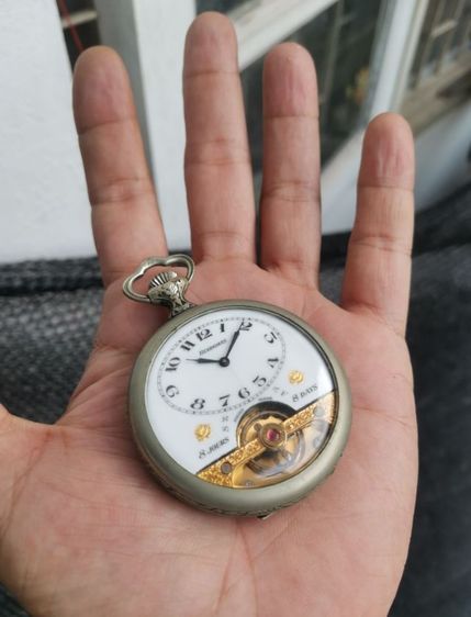 เงิน โลหะ นาฬิกาพก​ Vintage​ Hebdomas 8 Jours​ ไขลาน​ แปดวันสมบูรณ์หายากมาก ราคาแบ่งปันครับ