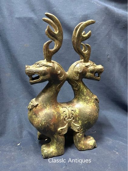 รูปปั้น กิเลน สองหัว ทองเหลืองสะสม รูปที่ 8