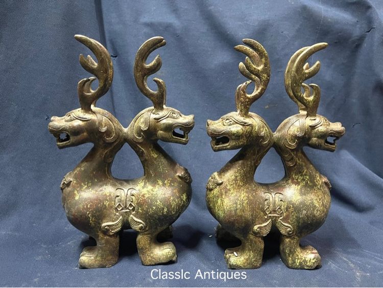 รูปปั้น กิเลน สองหัว ทองเหลืองสะสม รูปที่ 4