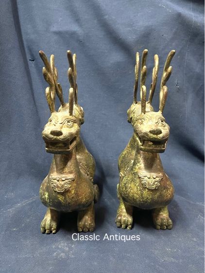 รูปปั้น กิเลน สองหัว ทองเหลืองสะสม รูปที่ 3