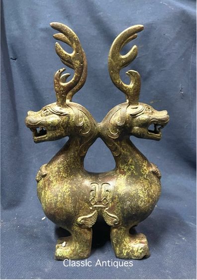 รูปปั้น กิเลน สองหัว ทองเหลืองสะสม รูปที่ 12