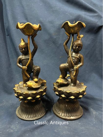 เชิงเทียน เด็กถือใบบัว ทองเหลืองสะสม รูปที่ 2