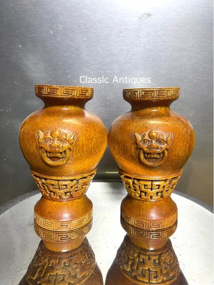 แจกัน หัวสิงห์ งานแกะสลักสะสม รูปที่ 4