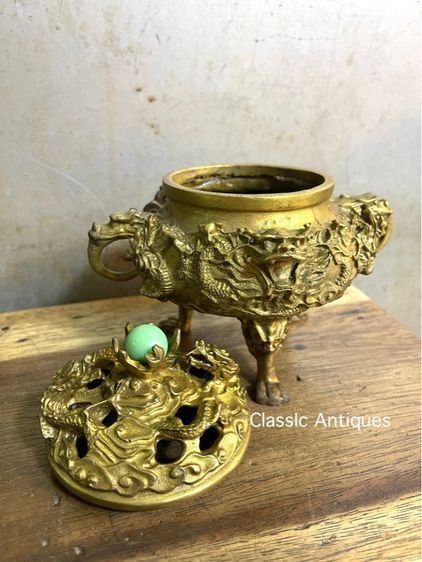 กระถาง กำยาน มังกร ทองเหลืองสะสม รูปที่ 2