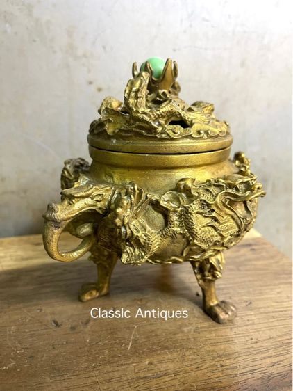 กระถาง กำยาน มังกร ทองเหลืองสะสม รูปที่ 10