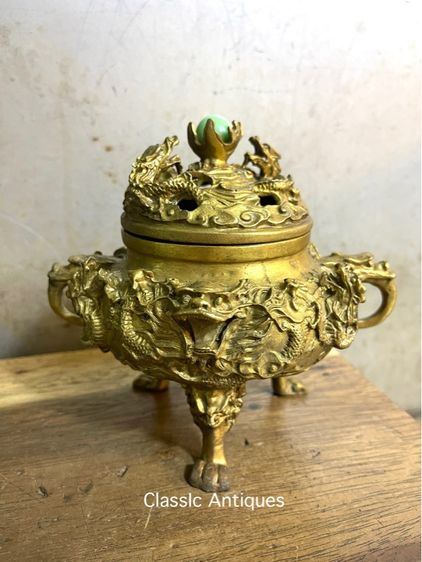 กระถาง กำยาน มังกร ทองเหลืองสะสม รูปที่ 9