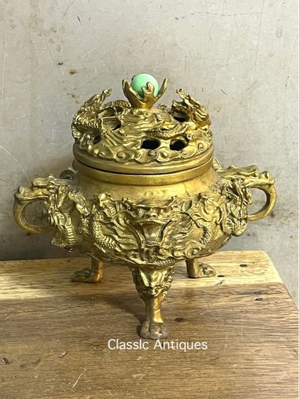 กระถาง กำยาน มังกร ทองเหลืองสะสม รูปที่ 18