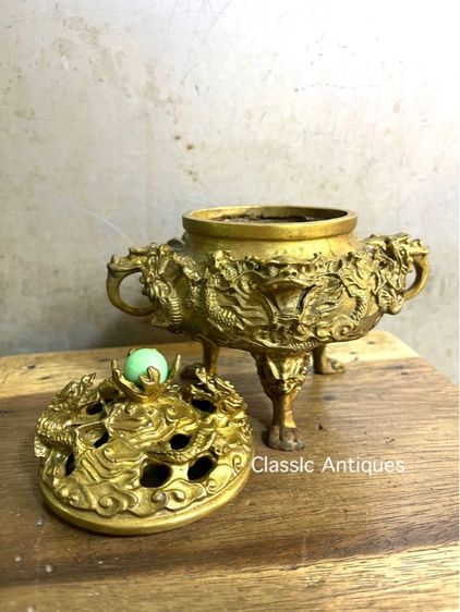 กระถาง กำยาน มังกร ทองเหลืองสะสม รูปที่ 11