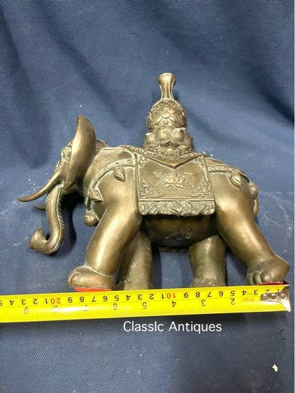 รูปปั้น ช้างคู่ทรงเครื่อง ทองเหลือง สะสม รูปที่ 18