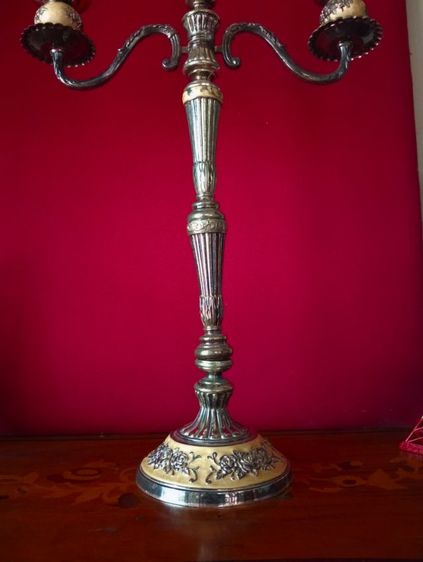 ฝรั่งเศส..เชิงเทียนหลุยส์ 3 ช่อเก่าโบราณงานฝรั่งเศสเนื้อโลหะ filter ลงยา.ขนาดใหญ่ รูปที่ 15