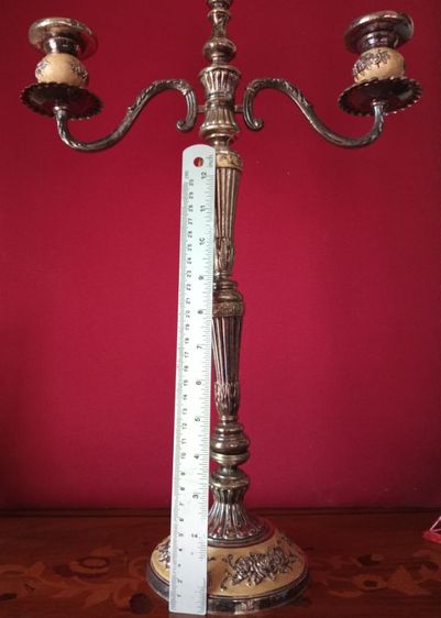 ฝรั่งเศส..เชิงเทียนหลุยส์ 3 ช่อเก่าโบราณงานฝรั่งเศสเนื้อโลหะ filter ลงยา.ขนาดใหญ่ รูปที่ 6