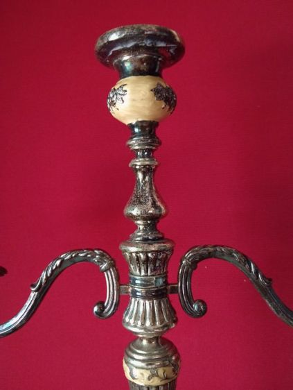 ฝรั่งเศส..เชิงเทียนหลุยส์ 3 ช่อเก่าโบราณงานฝรั่งเศสเนื้อโลหะ filter ลงยา.ขนาดใหญ่ รูปที่ 13