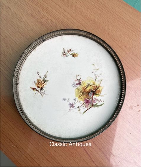 ถาดกระเบื้อง ดอกกุหลาบ ยุค ร.5 โบราณเก่าสะสมA1