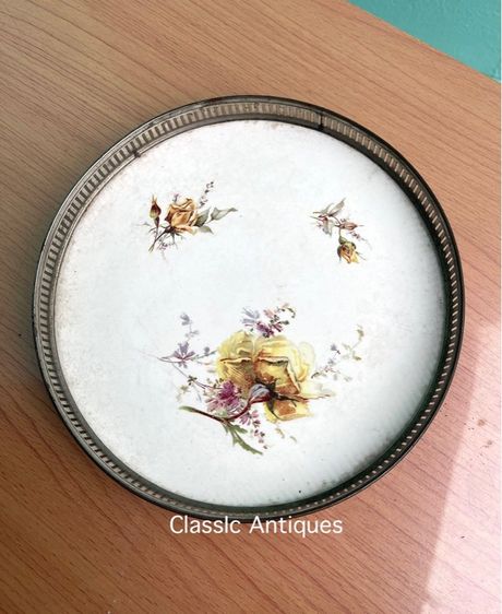 ถาดกระเบื้อง ดอกกุหลาบ ยุค ร.5 โบราณเก่าสะสมA1 รูปที่ 3