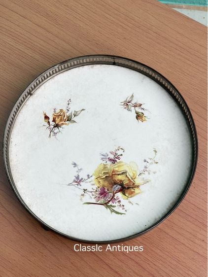 ถาดกระเบื้อง ดอกกุหลาบ ยุค ร.5 โบราณเก่าสะสมA1 รูปที่ 7