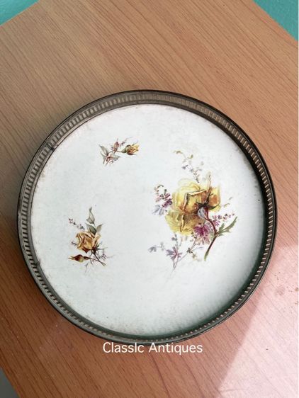 ถาดกระเบื้อง ดอกกุหลาบ ยุค ร.5 โบราณเก่าสะสมA1 รูปที่ 2