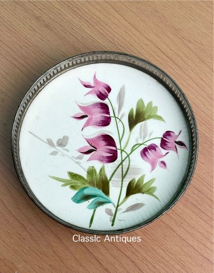 ถาดกระเบื้อง ดอกไม้ ยุค ร.5 โบราณเก่าสะสมA2 รูปที่ 3