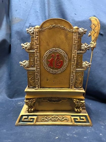 เทพเจ้ากวนอู นั่งบัญชาการ ทองเหลืองลงยา สะสม รูปที่ 8