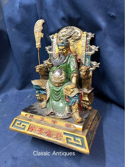 เทพเจ้ากวนอู นั่งบัญชาการ ทองเหลืองลงยา สะสม รูปที่ 13