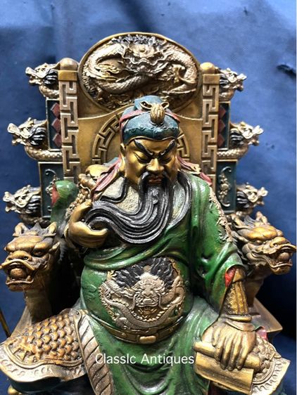 เทพเจ้ากวนอู นั่งบัญชาการ ทองเหลืองลงยา สะสม รูปที่ 5