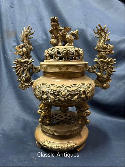 กระถางกำยาน มังกร ทองเหลือง ใบใหญ่สะสม