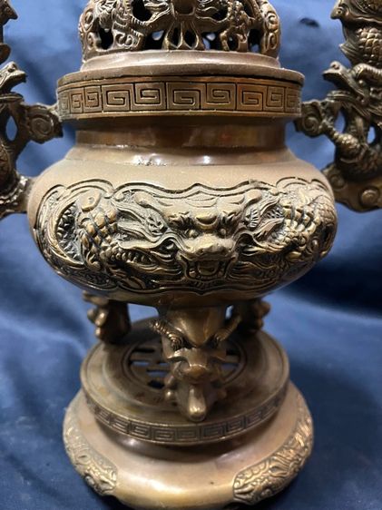 กระถางกำยาน มังกร ทองเหลือง ใบใหญ่สะสม รูปที่ 8