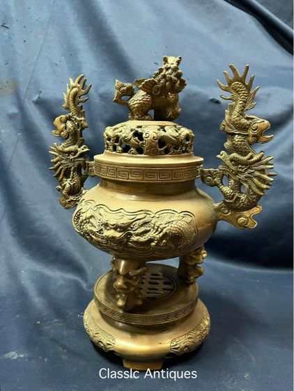 กระถางกำยาน มังกร ทองเหลือง ใบใหญ่สะสม รูปที่ 12