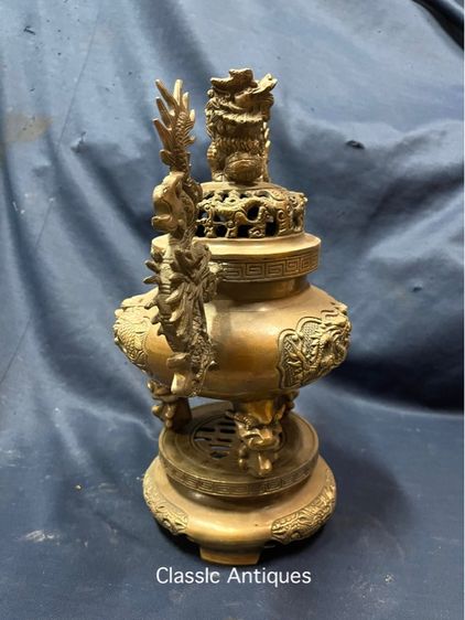 กระถางกำยาน มังกร ทองเหลือง ใบใหญ่สะสม รูปที่ 10