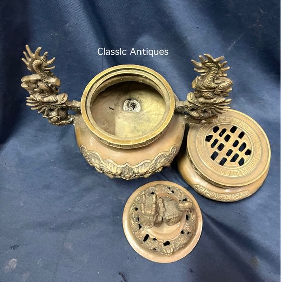 กระถางกำยาน มังกร ทองเหลือง ใบใหญ่สะสม รูปที่ 4