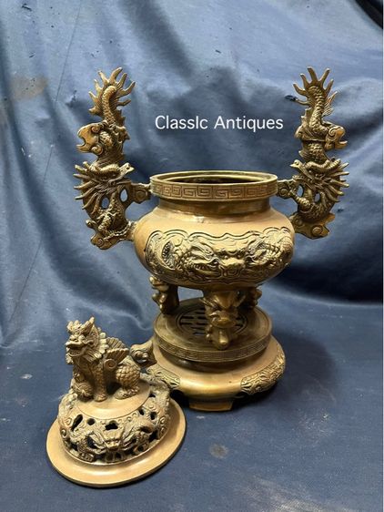 กระถางกำยาน มังกร ทองเหลือง ใบใหญ่สะสม รูปที่ 3