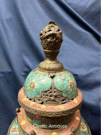 กระถางกำยาน ทองเหลืองถมปัด ใบใหญ่สะสมB4 รูปที่ 7