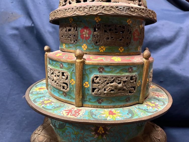 กระถางกำยาน ทองเหลืองถมปัด ใบใหญ่สะสมB4 รูปที่ 14