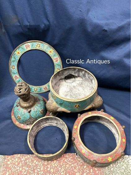 กระถางกำยาน ทองเหลืองถมปัด ใบใหญ่สะสมB4 รูปที่ 15