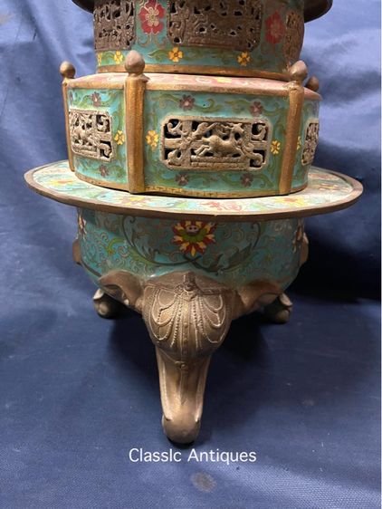 กระถางกำยาน ทองเหลืองถมปัด ใบใหญ่สะสมB4 รูปที่ 9