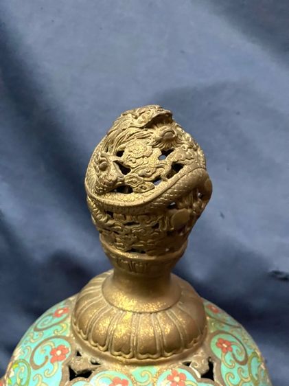 กระถางกำยาน ทองเหลืองถมปัด ใบใหญ่สะสมB4 รูปที่ 11