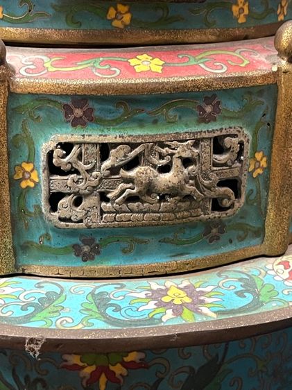 กระถางกำยาน ทองเหลืองถมปัด ใบใหญ่สะสมB4 รูปที่ 6