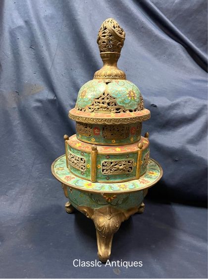 กระถางกำยาน ทองเหลืองถมปัด ใบใหญ่สะสมB4 รูปที่ 4