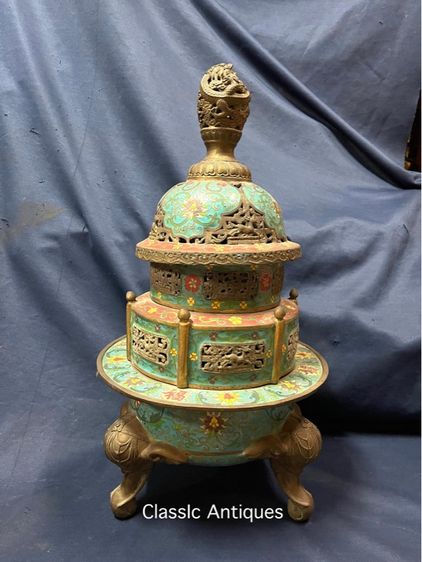 กระถางกำยาน ทองเหลืองถมปัด ใบใหญ่สะสมB4 รูปที่ 2