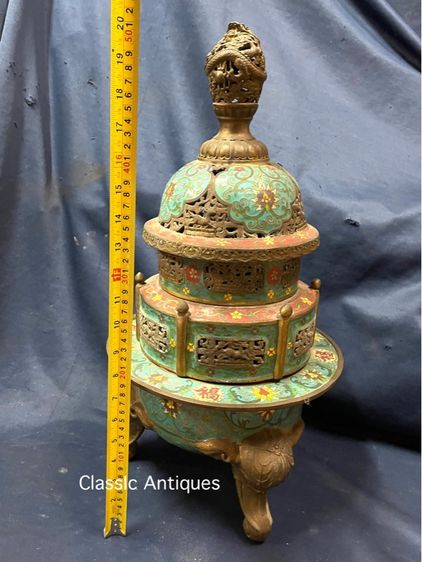 กระถางกำยาน ทองเหลืองถมปัด ใบใหญ่สะสมB4 รูปที่ 17