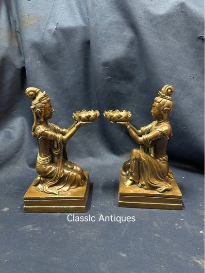 เชิงเทียน เทพถือดอกบัว ทองเหลืองสะสม รูปที่ 5