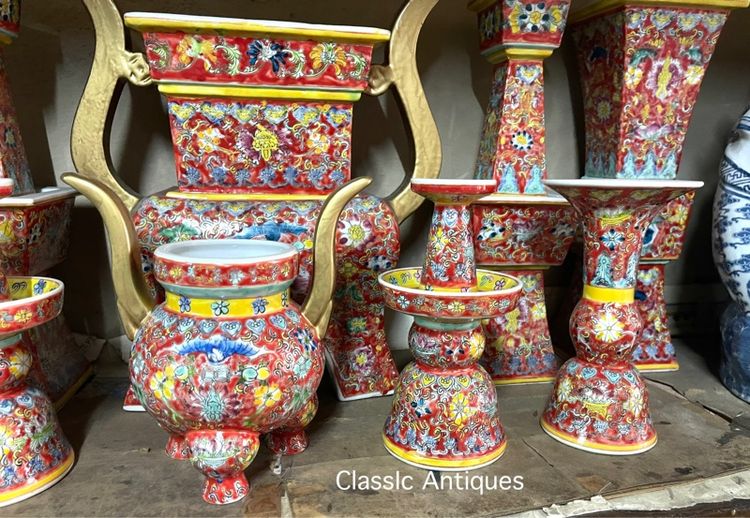 โหงวก่ง ชุดเครื่อง5 กังไสเขียนสี สะสม รูปที่ 3