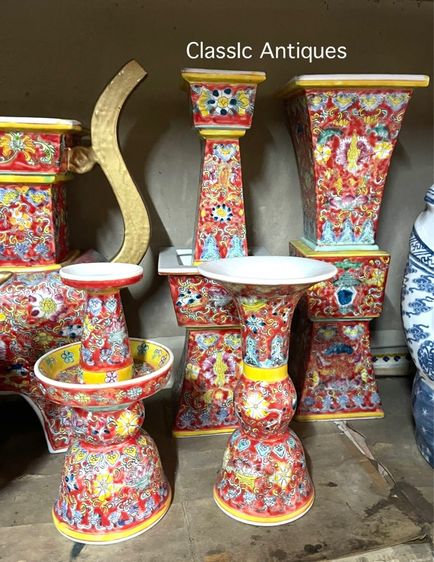 โหงวก่ง ชุดเครื่อง5 กังไสเขียนสี สะสม รูปที่ 8